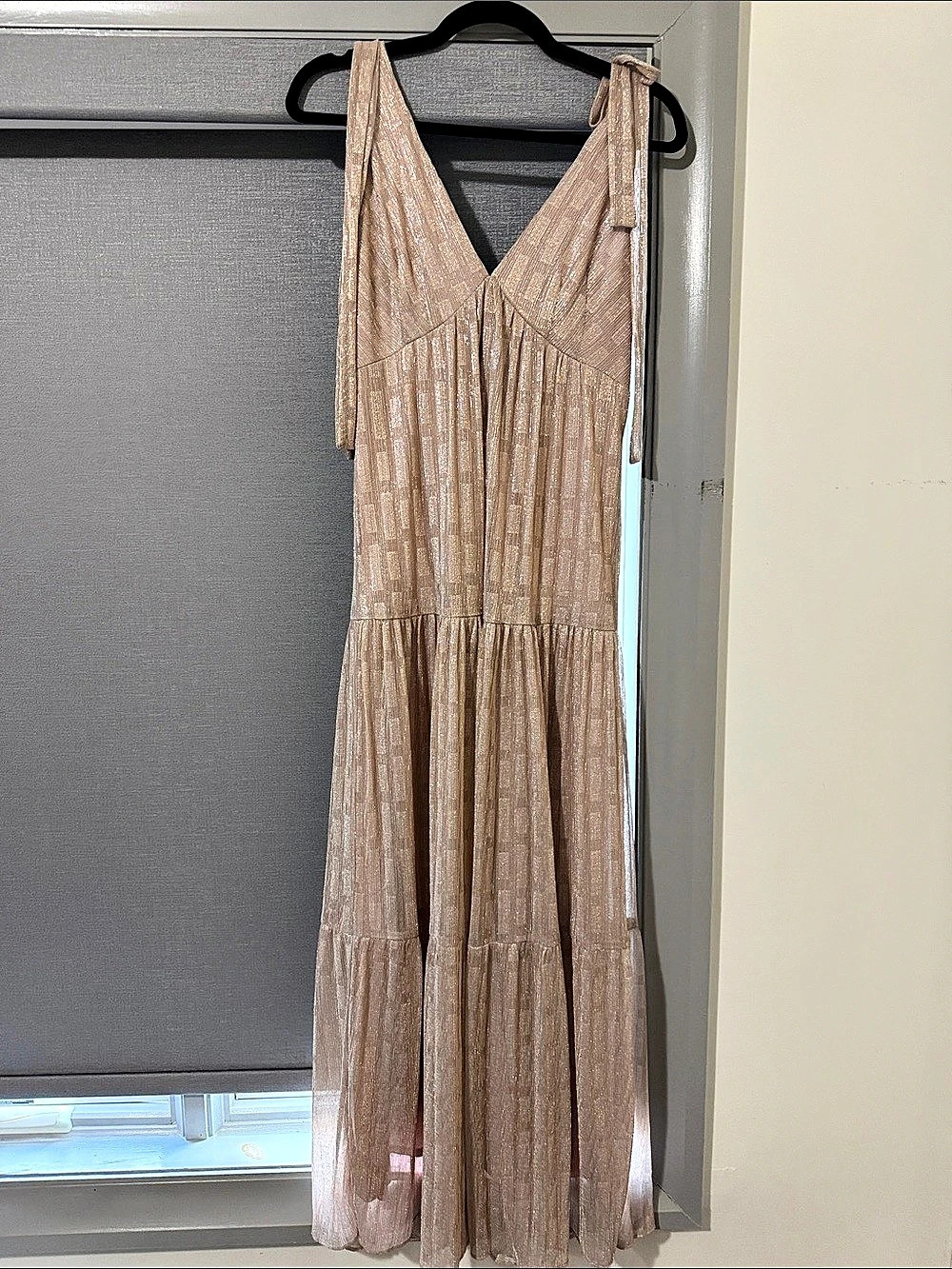 Taylor Pleated Maxi Dress in Beige Size 6 Like New